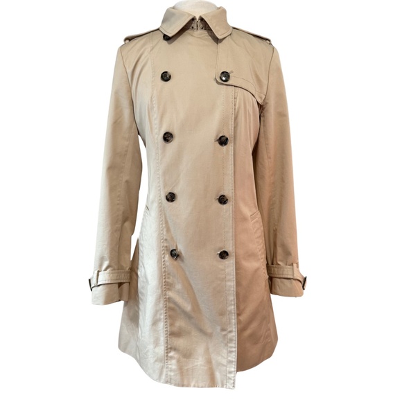 NWOT Banana Republic Sz L Trench Coat with Belt Knee Length Khaki Tan Modern - Picture 3 of 13